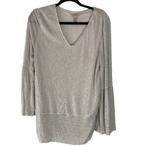 Knox Rose Size XL Cream Striped‎ Grey Soft Bell Sleeve Tunic Top